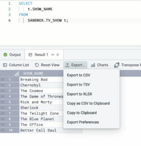 Exporting data in Coginiti