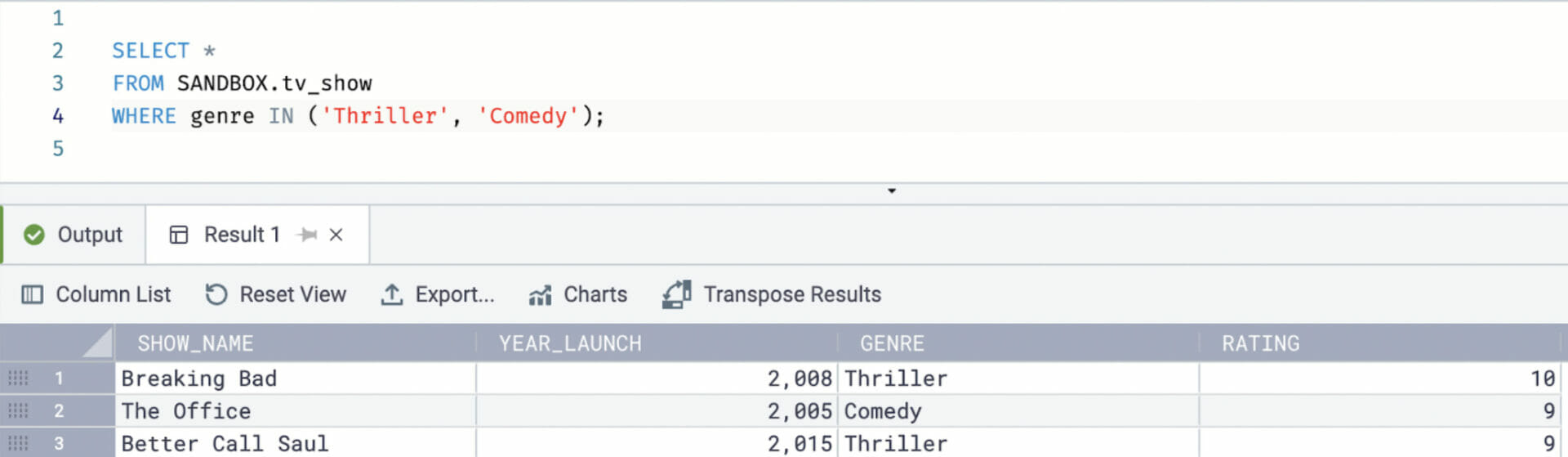 What is the in operator in sql coginiti