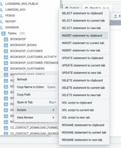 Screenshot of a dialog in Coginiti Pro showing how to use the automatically generate Insert statement.
