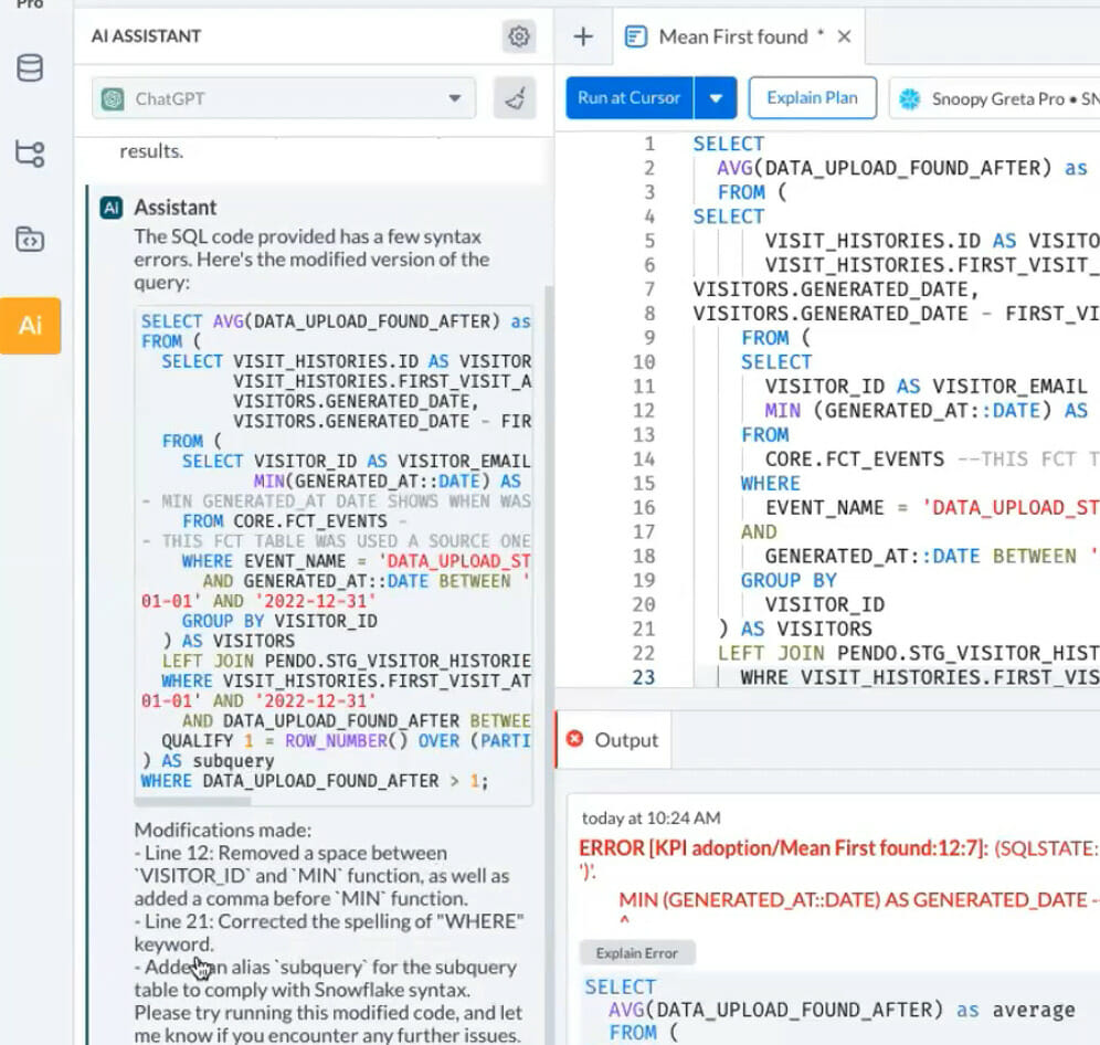 AI Assistant Explains SQL Error